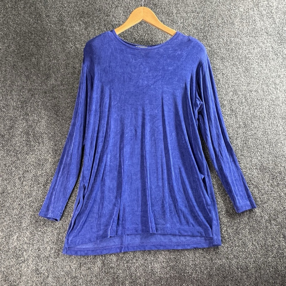 Vintage Women's Blue Lagenlook Slinky Knit Tunic Top Size S